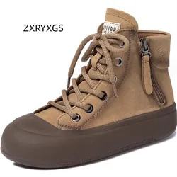 ZXRYXGS 2023 High Top Retro buty jeździeckie wysokiej jakości pełne prawdziwe skórzane trampki damskie modne buty płaski obcas trampki