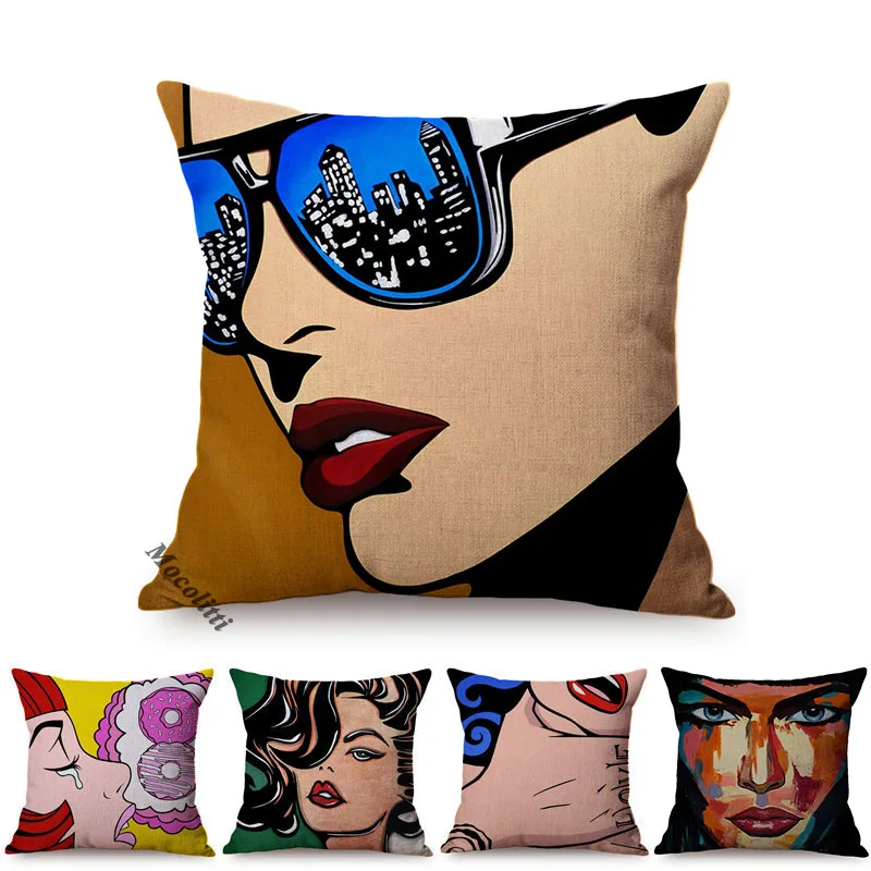 

American Anime Poster Abstract Pop Art Beautiful Sexy Woman Style Pillow Cover Car Sofa Decorative Cushion Cover coussin canapé