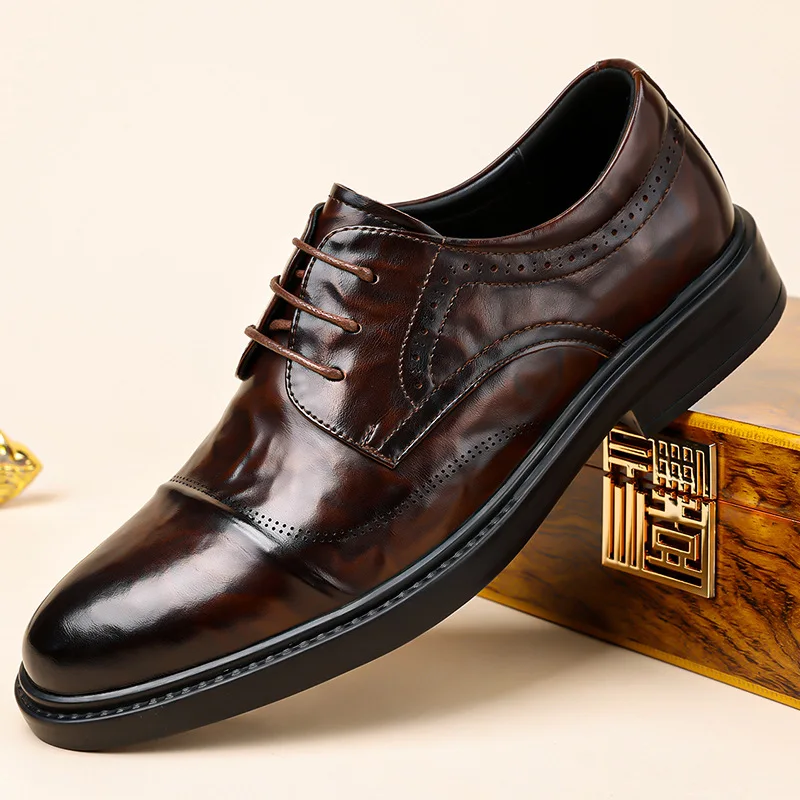 Men's British Casual Leather Shoes with Three Joints Versatile Business Formal Wear Work Commuting Comfortable Fit