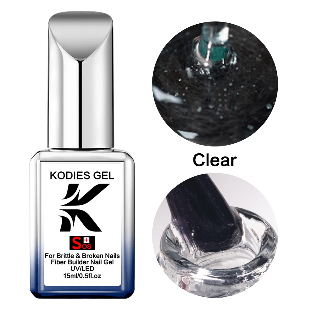 KODIES GEL SOS-Gel pour Ongles en Flcopropriété, Semi-continu, Transparent, Rose, Renforceur, Extension de Construction, 15ml