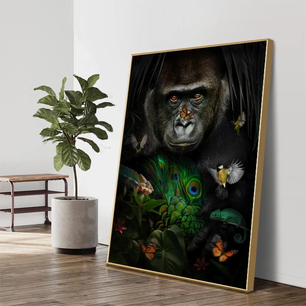 Abstract Animal Chimpanzee Monkey Poster Prints Butterfly Bird Nature Canvas Painting Wall Art Picture Modern Room Home Decor