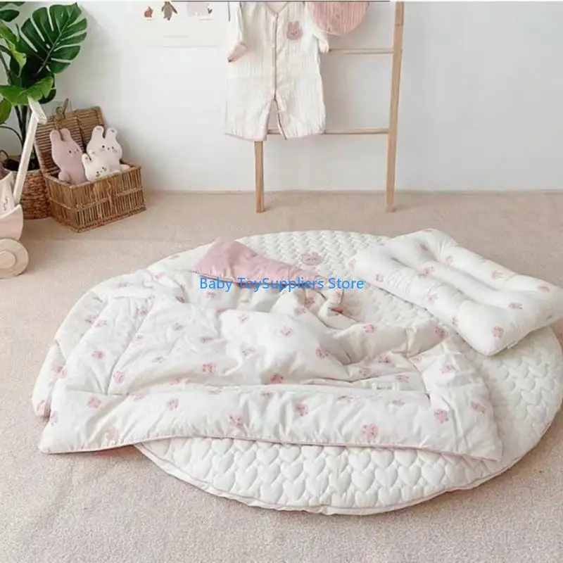 سجادة لعب دائرية صديقة للأطفال من R1WF، سجادة أطفال قطنية مع تطريز جميل ومبطن سميك، سجادة حضانة دائرية لغرفة الأطفال