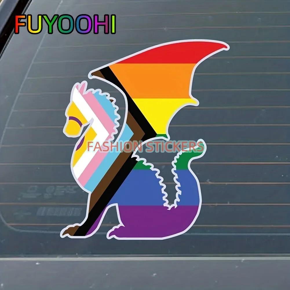 

FUYOOHI Dark Spark Decals LGBT Pride Progress Flag Dragon Silhouette - Full Color Vinyl Decal For Cars, Laptops, Decor, Windows