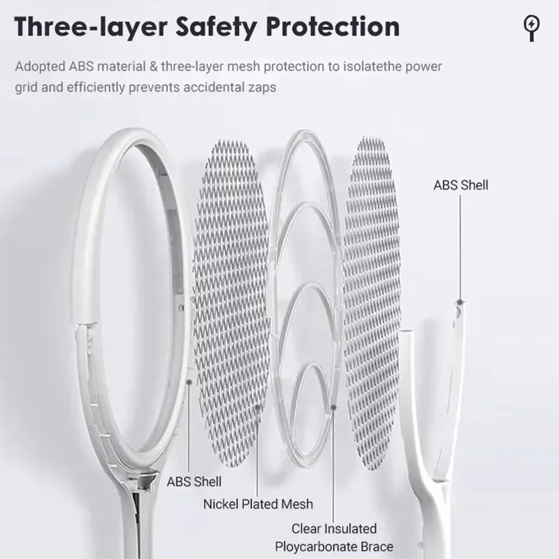 5 In 1 Fast Charging Racket Kill Fly Bug Safety Insulated Battery Powered Lamp ABS Adjustable Electric Mosquito Swatter view 3