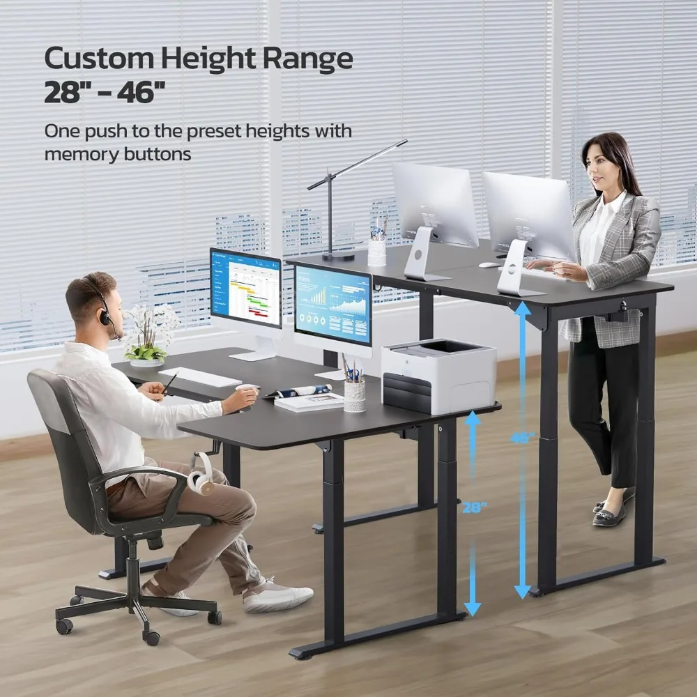 Altura ajustável L em forma de mesa permanente, canto elétrico Stand Up Desk, grande Home Office Desk, 63 ", 71"