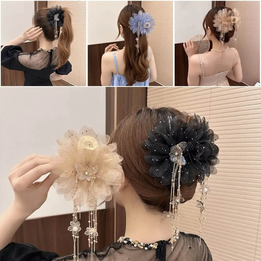 أنيقة زهرة اللوتس زهرة مشبك شعر شرابات الترتر استيعاب كليب شبكة المواد البلاستيك القرش كليب حفل زفاف