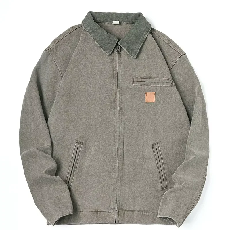 الجملة للجنسين الدنيم سترة للرجال الوزن الثقيل غسلها الحجر 100٪ القطن المتعثرة نمط سستة الرجال سترة #2
