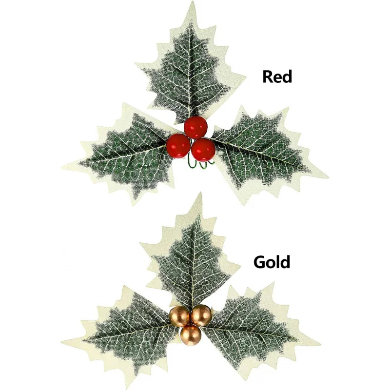 10 قطع من أعواد توت عيد الميلاد الاصطناعية، أوراق شتوية خضراء لعيد الميلاد إكليل الكيك توبر هدية صندوق الديكور لوازم الحرف اليدوية
