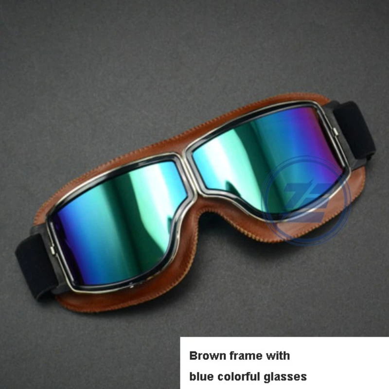 Leather motorcycle goggles, retro pilot cruise flying goggles, ATV retro riding helmets, off-road motorcycle glasses