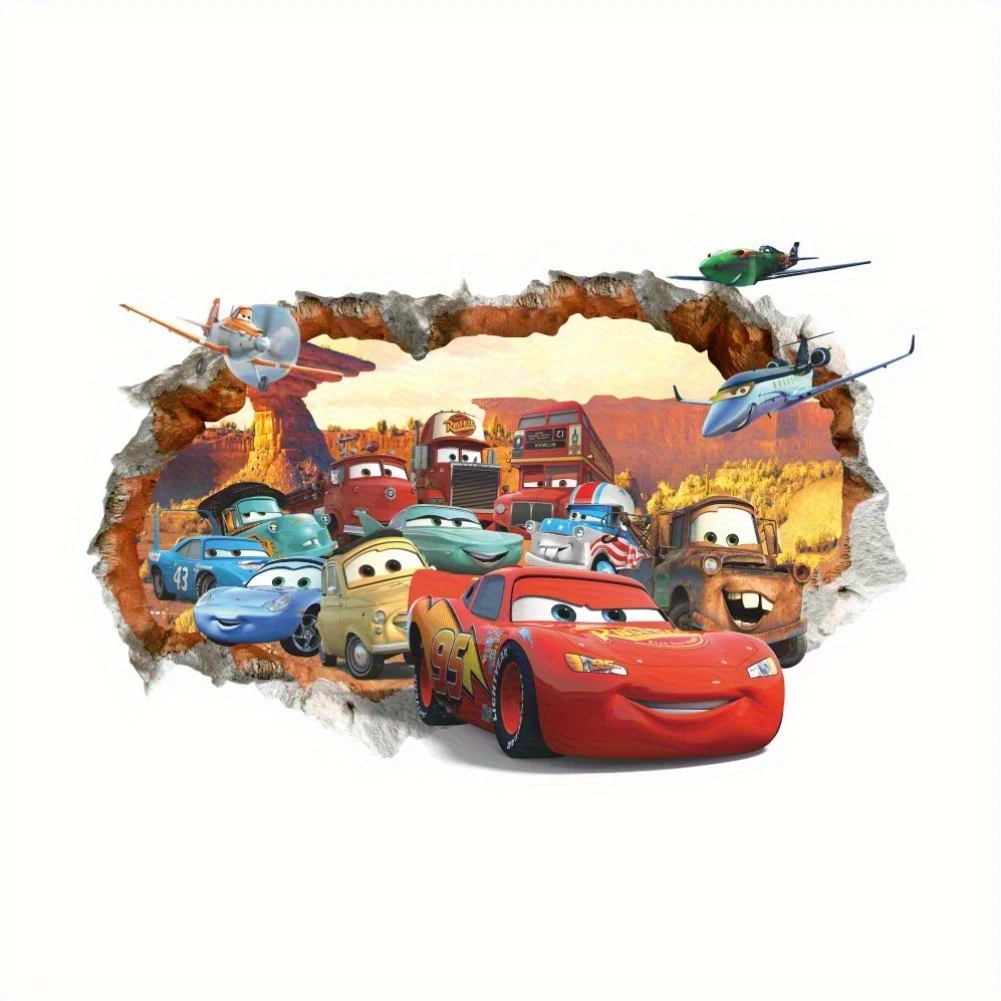 1 pegatina de pared 3D de coches de Disney, tema de Rayo Mcqueen y carreras, calcomanías adecuadas para decoración de dormitorio, diseño juguetón autoadhesivo