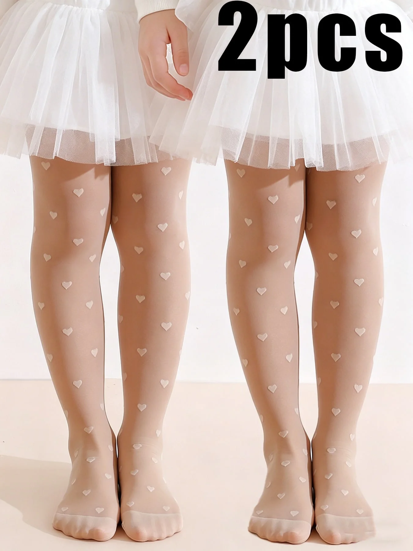 2 Stück Mädchen-Strumpfhosen mit Herz-Print, UPF50+, Sonnenschutz, durchsichtige, atmungsaktive Sommerstrümpfe, hochelastisches Set mit Ballett-Tanzsocken für Kinder – Detail 3