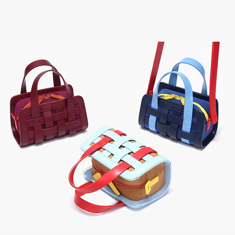 Creative Contrast Color Woven Purses and Handbags Luxury Designer Fashion Ladies Stitching Tote Bag Fence Candy-colored