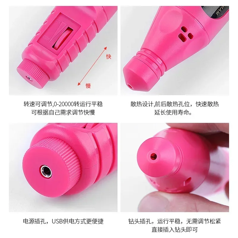 Electric Manicure Tool, Nail Drill Machine with USB Plug, Milling Cutter Set for Gel Nail Polish, Nail Accessories
