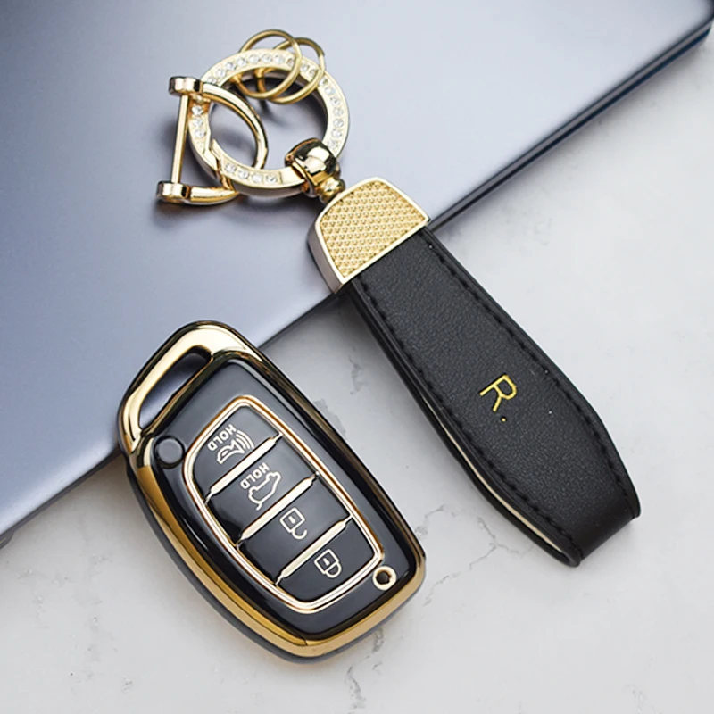 For Hyundai Tucson Santa Fe Rena Sonata Elantra Creta Ix35 Ix45 I10 I30 I40 3 4 Button TPU Car Smart Key Case Cover Keychain