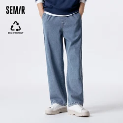 Semir Jeans Men 2024 New Winter Fashionable Patchwork Loose Straight Leg Elastic Waist Retro Denim Trousers