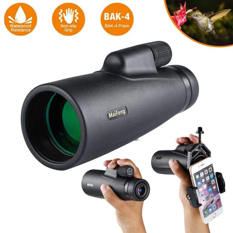 

Maifeng 12x50 Monocular Telescope Long Range HD With Smartphone Holder Waterproof Powerful Binoculars FMC BAK4 Prism For Camping