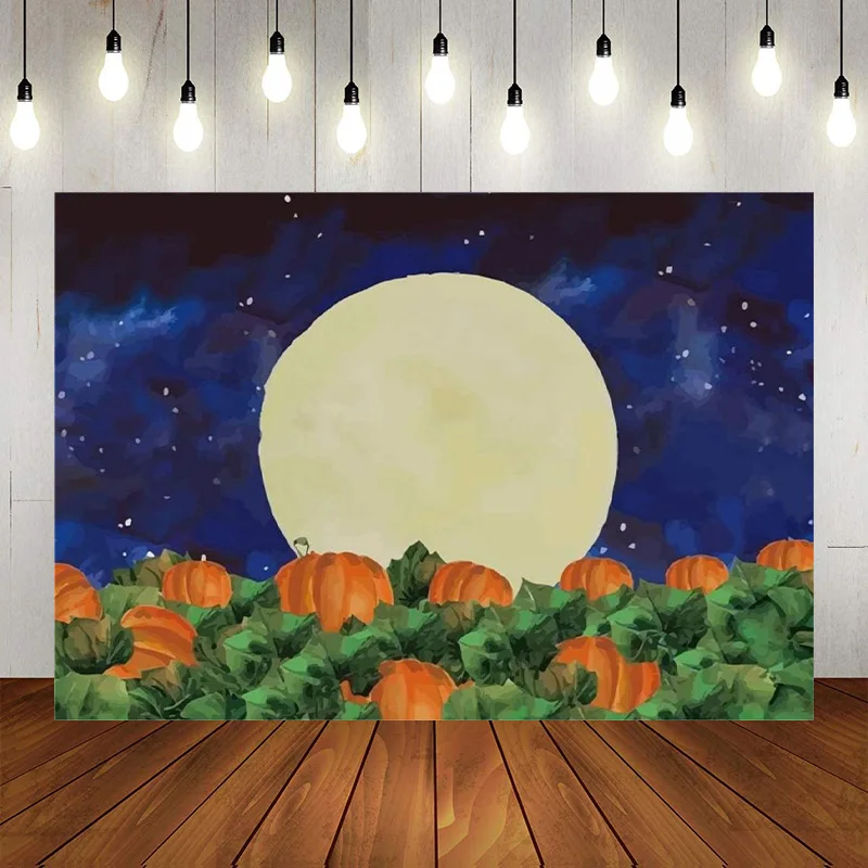 

Halloween Pumpkin Photography Background Starry Sky Night Moon Backdrops Baby Shower Birthday Party Photo Banner Props