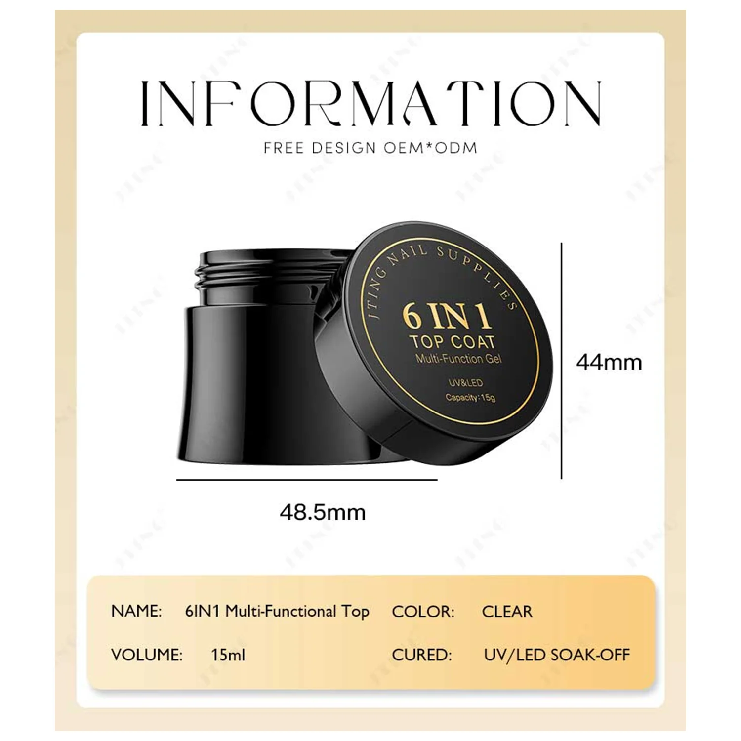 JTING 1 قطعة 15 مللي متعددة الوظائف 6in1 جل لامعة معطف فوقي صلب تأثير مختلف البناء هلام منشئ النمذجة التسوية هلام #5