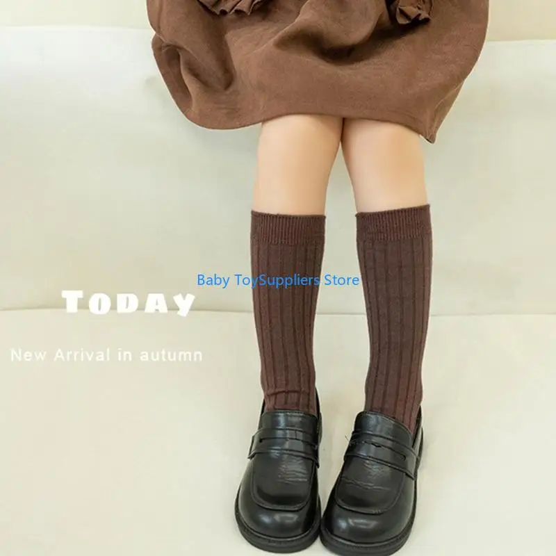 

R1WF Toddler MidCalf Socks Solid Color Baby Girl Knee High Socks Children Accessory
