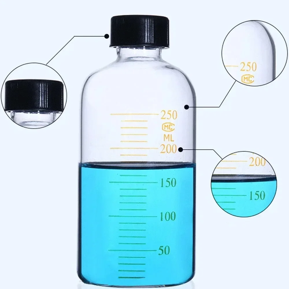 10 25 50 100 150 200 250 500ml Glass Scale Line Reagent Sample Serum Bottle Labrotary Glassware Chemical Experiment