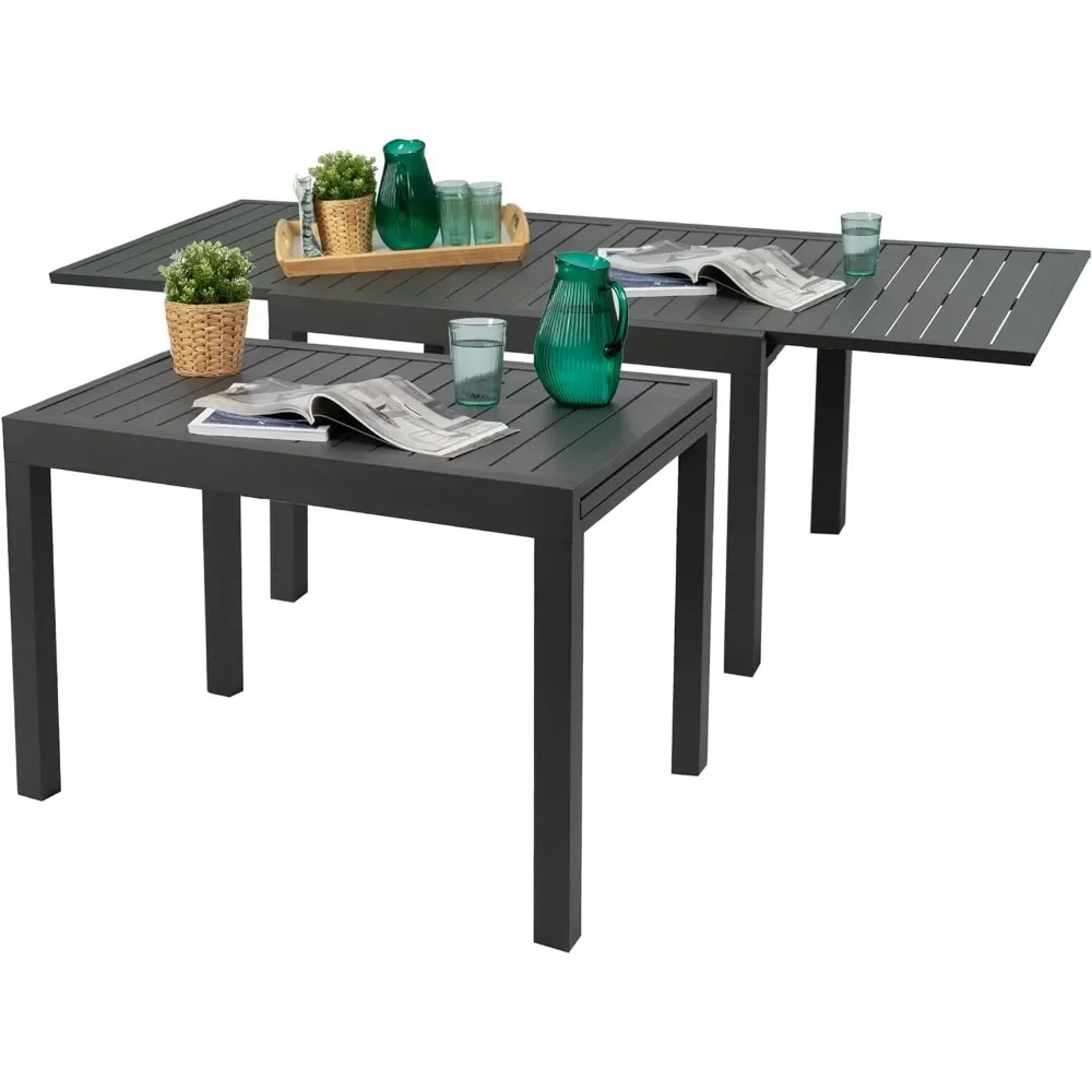 Villa Expandable Patio Dining Table - Adjustable, Aluminum Outdoor Furniture for 4-6 Person, Perfect for Backyard, Porch