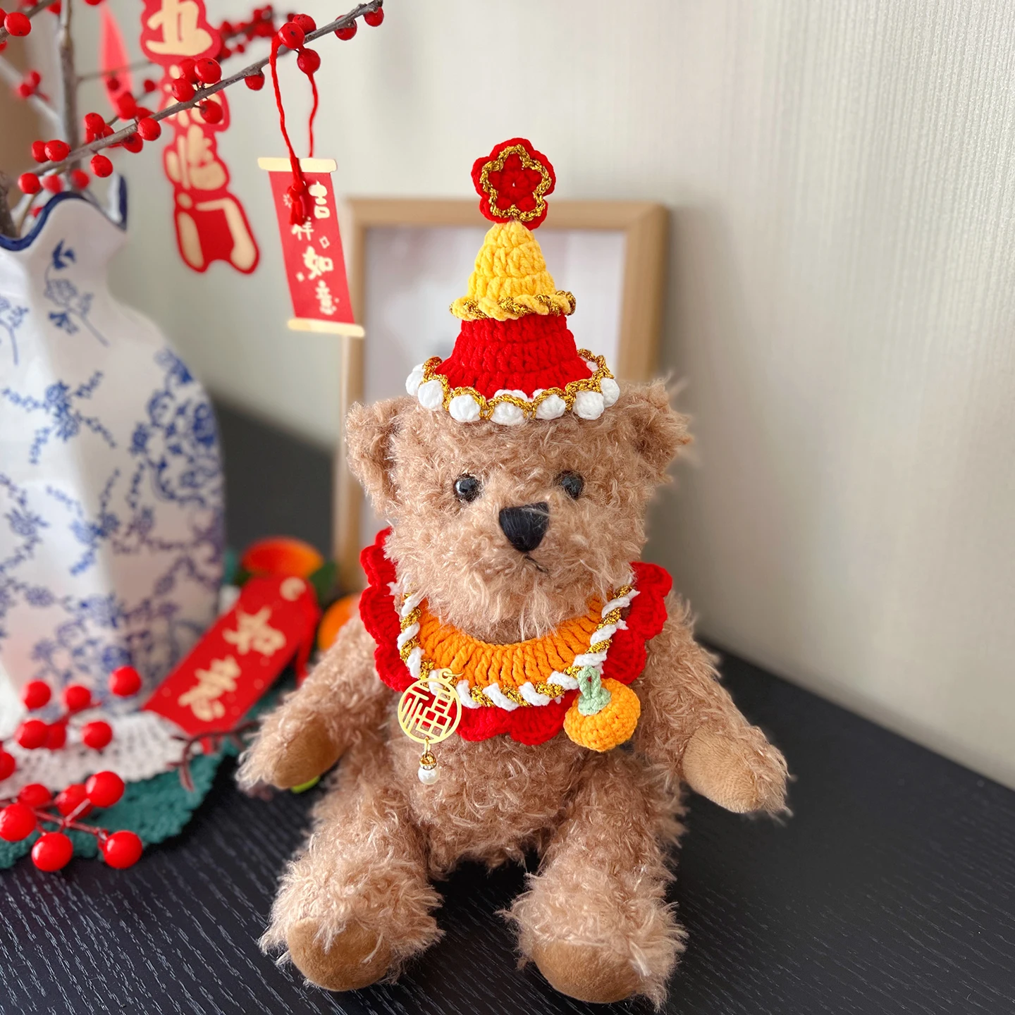 دمى الدب القطيفة مع العناصر الصينية الملابس لعب الدمى هدايا عيد الميلاد للأطفال دمية دب مع ملابس الحياكة اليدوية