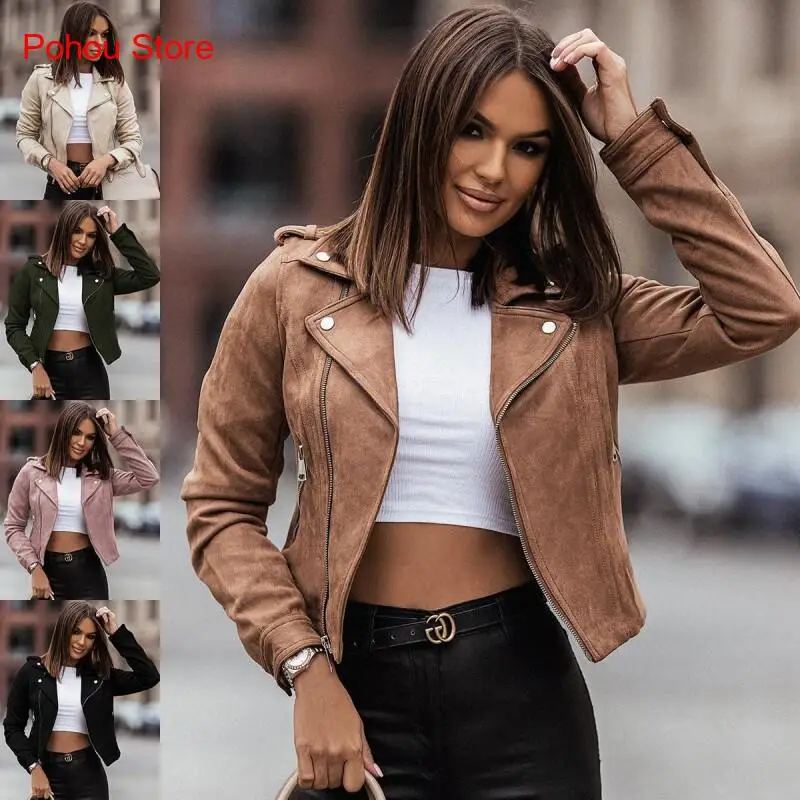 Spring Women's Jacket Wish Zipper Casual Short Jacket Diagonal Zipper Deerskin Velvet