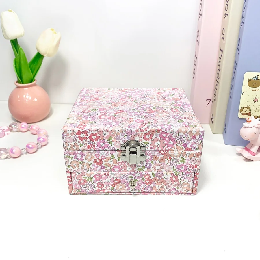 Vintage Floral Pattern Rectangular Music Box with Jewelry Storage Drawer Rotating Ballet Dancer and Mirror Perfect Gift for Home