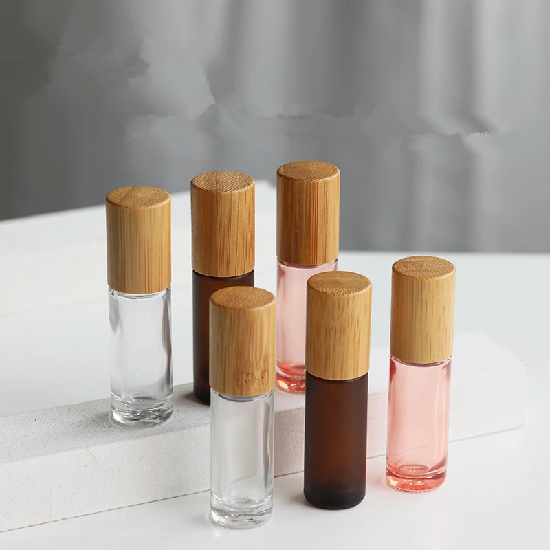 

50Pcs 5ML Natural Bamboo Lid/Cap Glass Essential Oil Roll On Bottles Metal Roller Balls for Perfume Aromatherapy