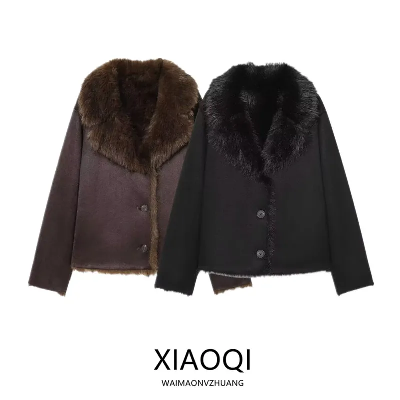 Double-Sided Artificial Fur Effect Jacket 2025 Winter New Arrival Women's Fashion Versatile Long Sleeve Button Closure Coat