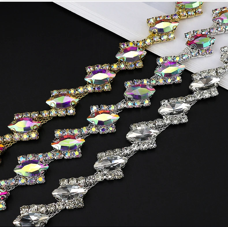 10 Yards Strass Kette Trim Glänzende Kristall Diamant Zubehör DIY Handwerk Hochzeit Party Geschenk Dekoration Diamant Metall Kette – Detail 2