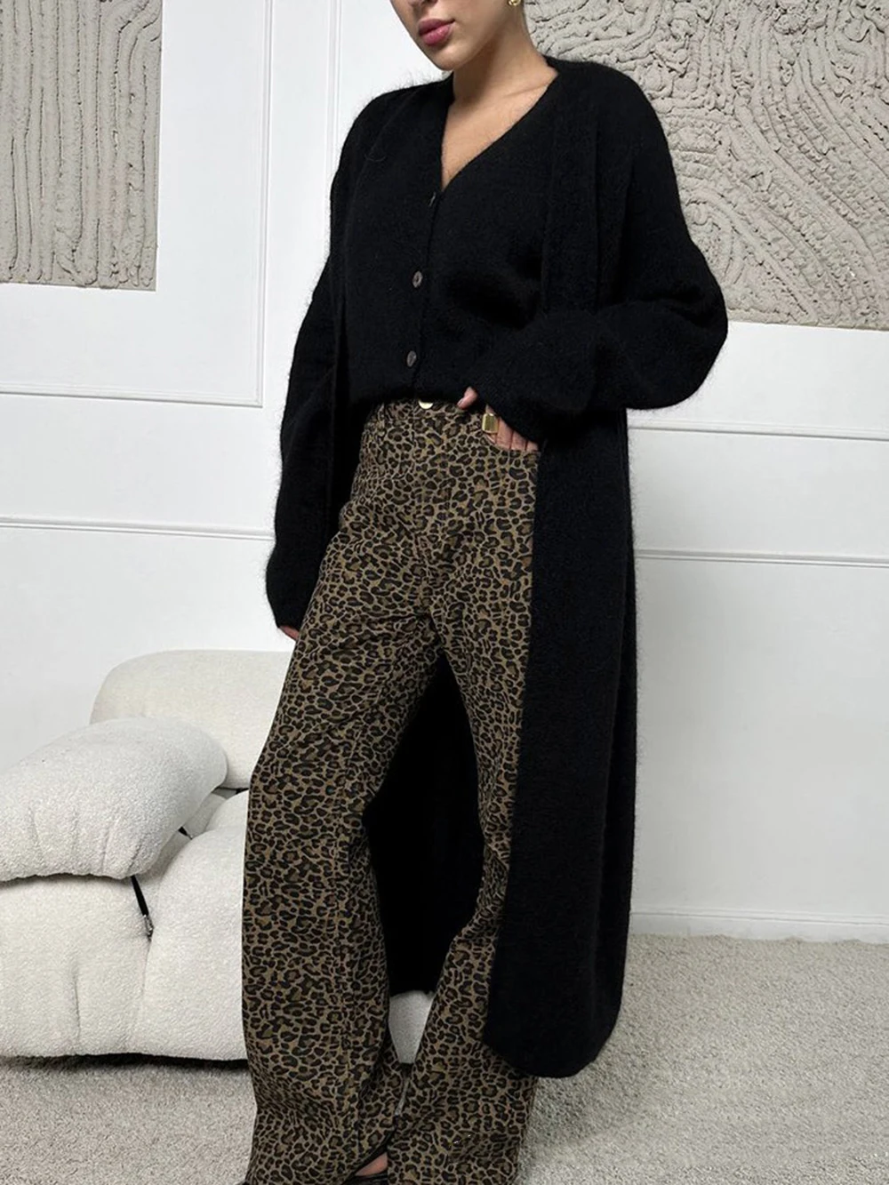 Elegant Women Knitted 2Piece Set 2024 New Spring Autumn Casual Knitted Single Breasted Tank Top+Long loose Straight Cardigan