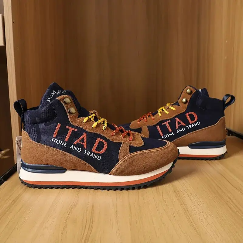 Outdoor Climbing Series High-Top Men's Boots Faux Suede Upgraded Fall Winter Warm Casual Shoes round Toe Lace-Up Boots