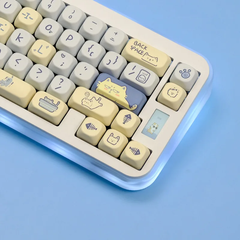 

Meow Meow Head Blue Theme MOA\ KOA Шариковая кепка PBT Cat Cute Hot Sublimation 141 клавиш Маленький полный набор колпачков для клавиш