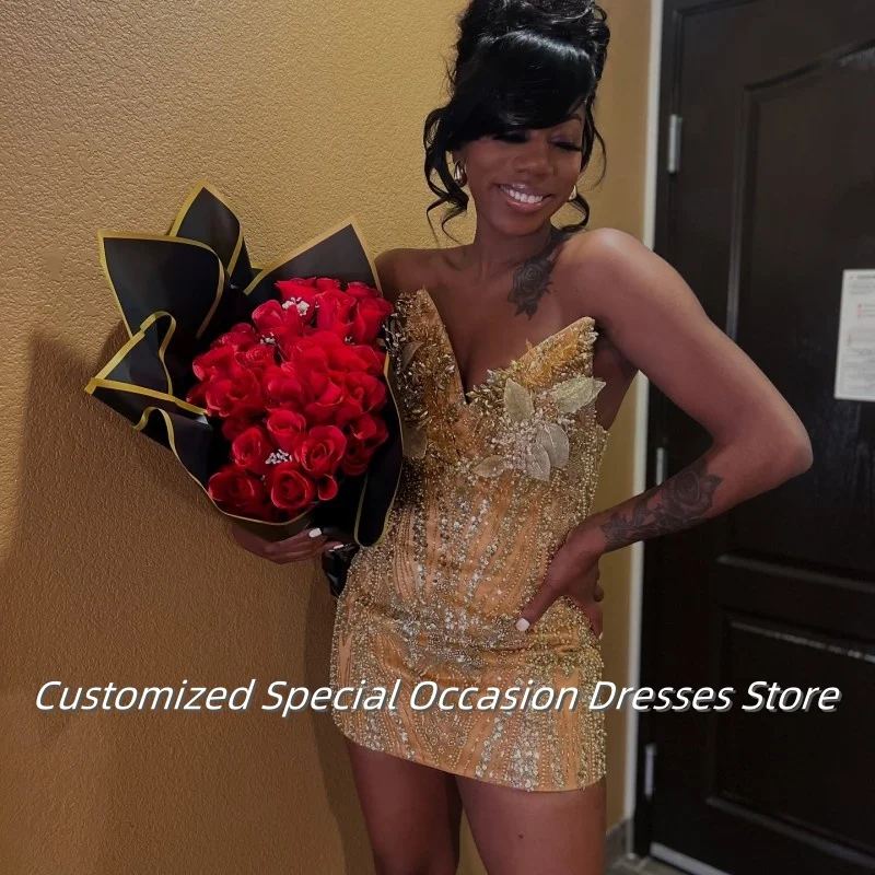 

Luxurious Beaded Applique Short Mermaid Birthday Party Dress Prom Dresses For Females Homecoming Gowns Cocktail Dress Customized