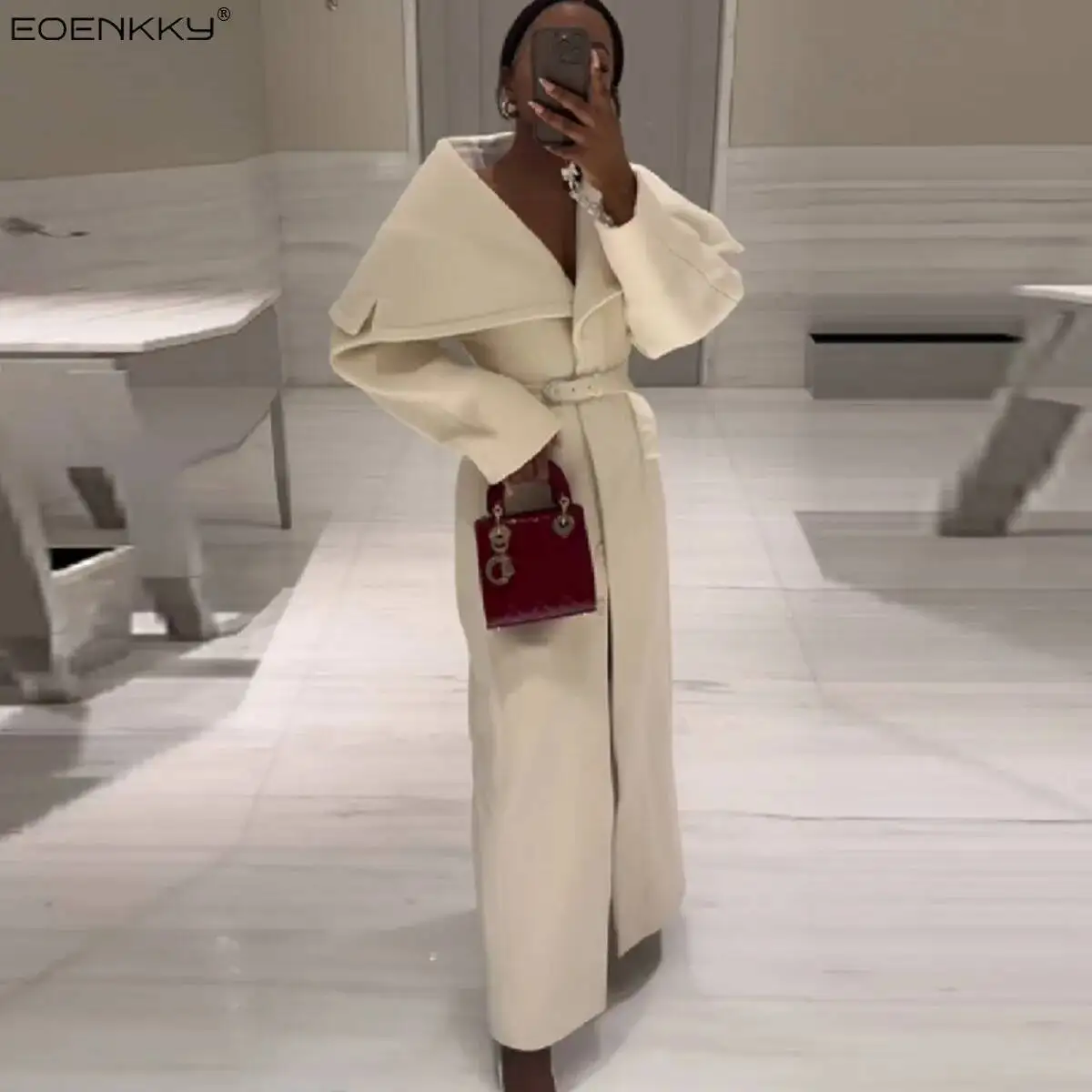 

Stylish Elegant Woolen Coat Belted High-end Office Ladies Sophisticated Modest Trendy Long Jacket Women's 2025 Autumn Outerwear