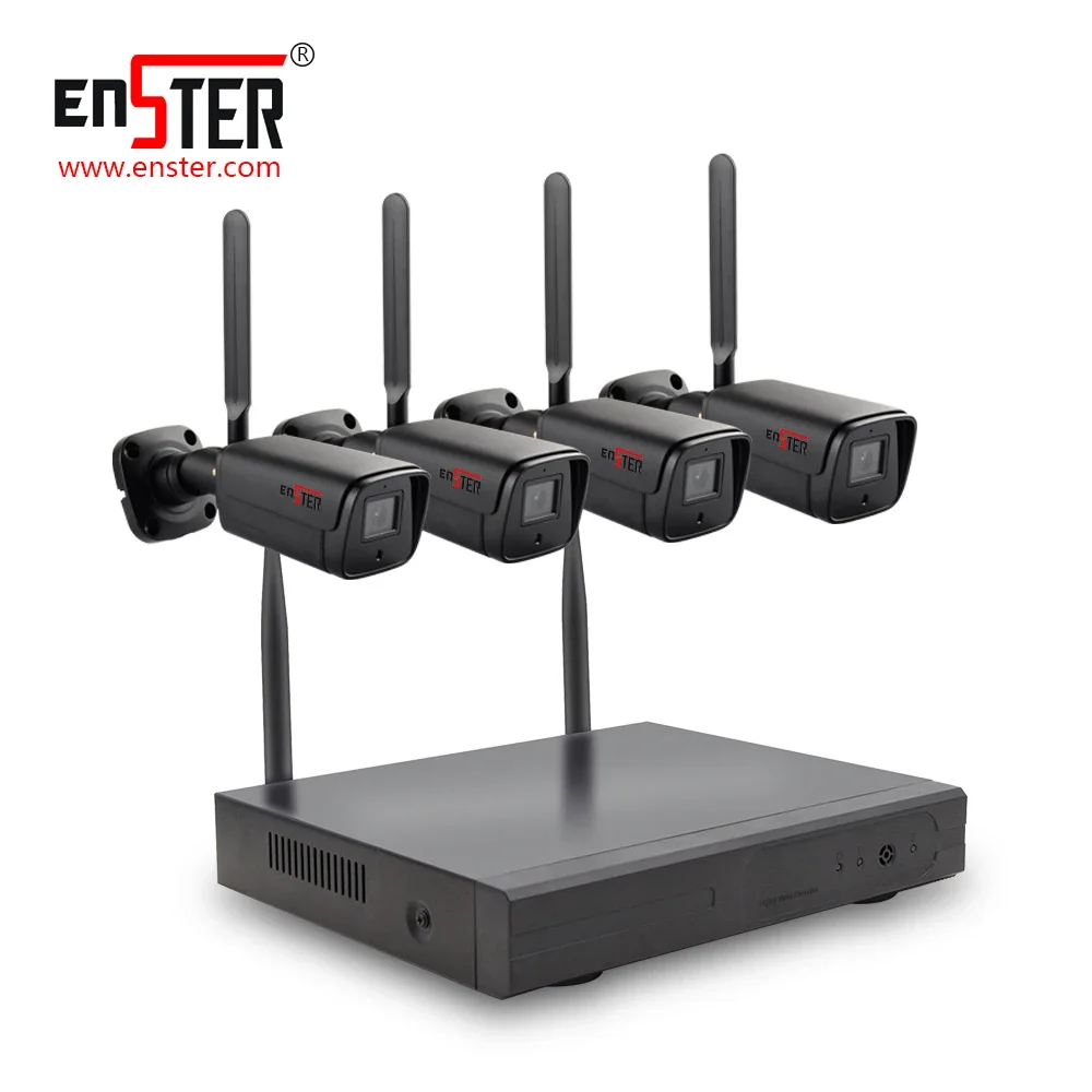 Enster Newest HD 3MP One- Way Audio Wireless Camera 4 Channel Wifi NVR Kit With LCD Monitor Surveillance System