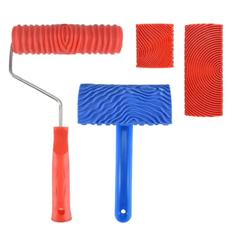 

B08B-Texture Tool Paint Wood Grain Tools 4PCS Wood Grain Roller Painting Tools With Handles For Wall Room Pattern