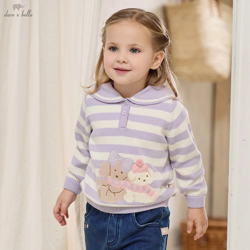 Dave Bella Girls Winter Knitted Sweater Children Cartoon Stripe Knitwear Pullover Long Sleeve Tops Kids Cute Clothes DB4263794