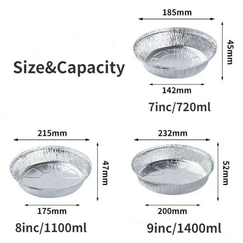 7/8/9Inch Disposable Aluminum Foil Pan(Without Lid) Round Tin Foil Tray for Air Fryers Baking Cooking Storage Roasting 20Pcs