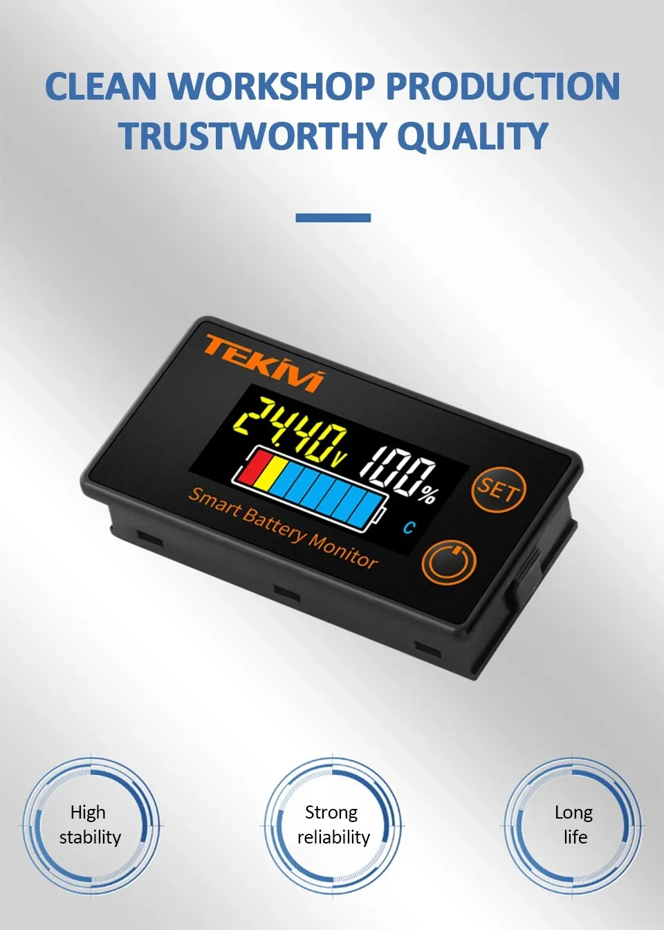 Wasserdichter LCD-Batteriekapazitätsanzeiger 8-100V Digitaler Voltmeter Batterietester für Lithium LiFePO4 Blei-Säure Motorrad Auto – Detail 3