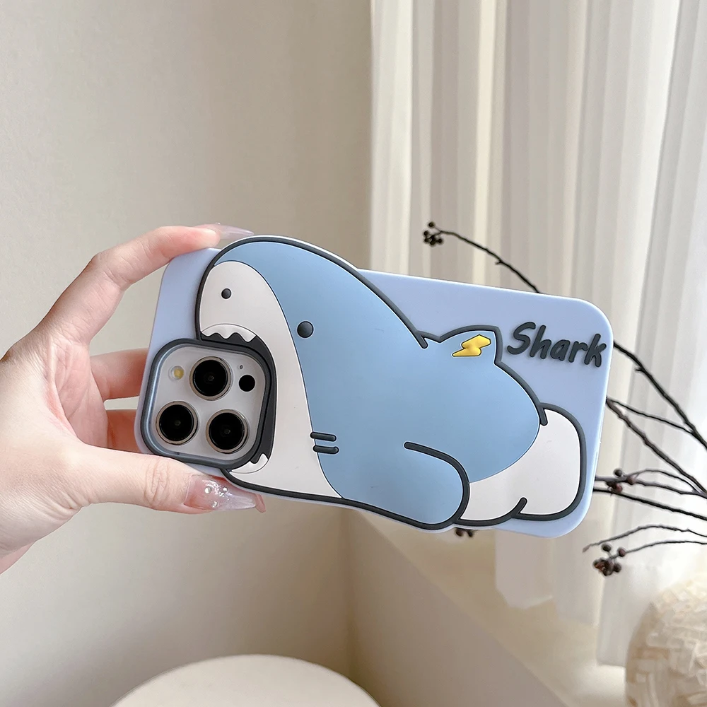 Kawaii Shark Handyhülle für iPhone 16 15 Pro Max 14 13 12 Pro Max Lustige 3D-Cartoon-stoßfeste weiche Silikon-Rückseite – Detail 8