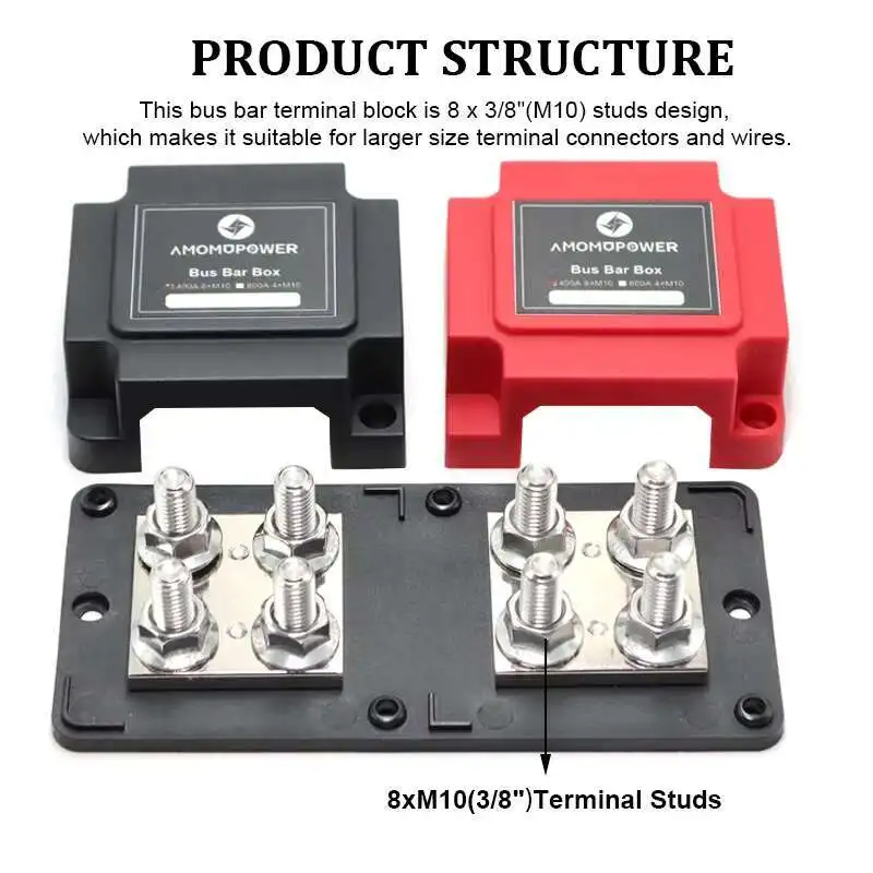 4 สตั๊ด M10 300A Heavy Duty ไฟฟ้าทองแดงยืดหยุ่น Bus Bar Power Distribution Terminal Block พร้อมฝาครอบแผ่นแบบถอดได้