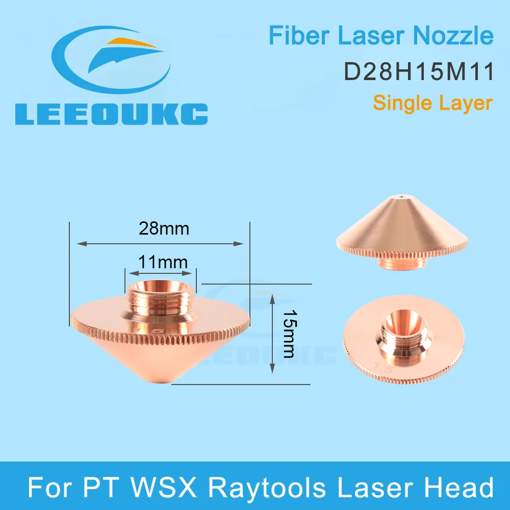 LEEOUKC Laser Nozzle Single/Double Layer Dia.28mm Caliber 0.8 - 5.0mm For PT/WSX Raytools Fiber Laser Cutting Head