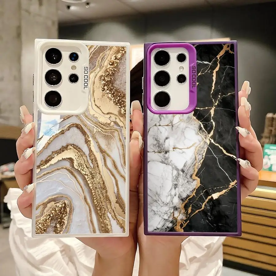 

Black Gold Fashion Marble Phone Case for Samsung S25 Ultra S23 Plus S22 S21 FE S20 S24 Plus S21Ultra ShockProof Funda Cover
