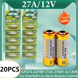 20 pcs 12V A27 27A G27A MN27 MS27 L828 alkaline battery toy doorbell alarm remote control V27GA ALK27A A27BP K27A dry battery