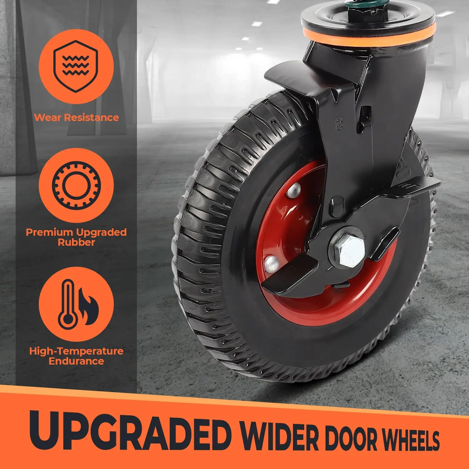 2 Pack 8inch Gate Wheel with Brake Moves Smoothly Fence Gate Wheel, 600Lb Capacity 360 Degree Rotation Gate Wheels