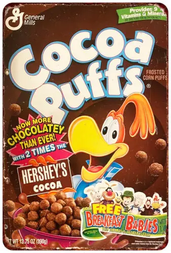 1997 cocoa puffs cereal box Vintage Look Reproduction metal sign