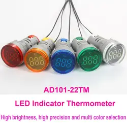 AD101-22TM 22mm Mini LED Digital Display Indicator Thermometer -20-199 Celsius 50-380VAC Pilot Light Temperature Meter AD16-22TM