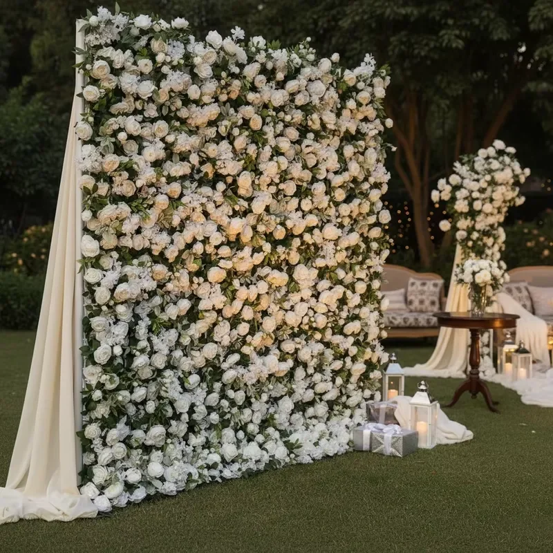 Home Vintage Floral Plant Silk Wedding Backdrop Wall Panel Artificial Flowers for Event Welcome Check-in Decorations